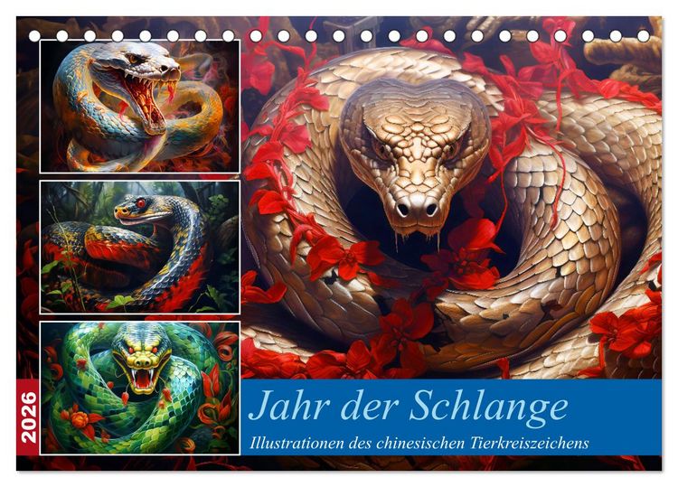 Produktbild: Jahr der Schlange - Illustrationen des chinesischen Tierkreiszeichens (Tischkalender 2026 DIN A5 quer), CALVENDO Monatskalender