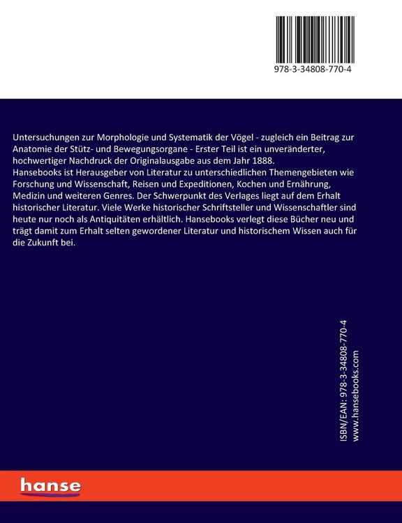 Produktbild: Untersuchungen zur Morphologie und Systematik der V&ouml;gel