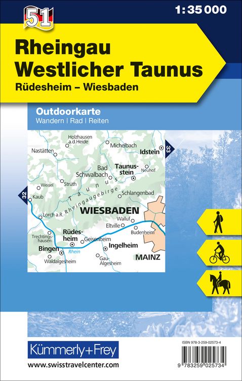 Produktbild: K&uuml;mmerly+Frey Outdoorkarte Deutschland 51 Rheingau, Westlicher Taunus 1:35.000