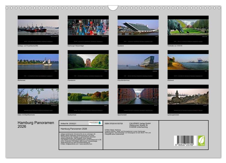 Produktbild: Hamburg Panoramen 2026 (Wandkalender 2026 DIN A3 quer), CALVENDO Monatskalender