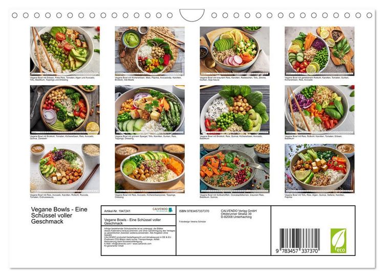 Produktbild: Vegane Bowls - Eine Sch&uuml;ssel voller Geschmack (Wandkalender 2026 DIN A4 quer), CALVENDO Monatskalender