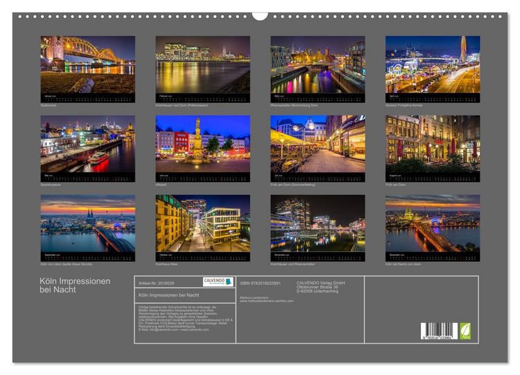 Produktbild: K&ouml;ln Impressionen bei Nacht (Wandkalender 2026 DIN A2 quer), CALVENDO Monatskalender