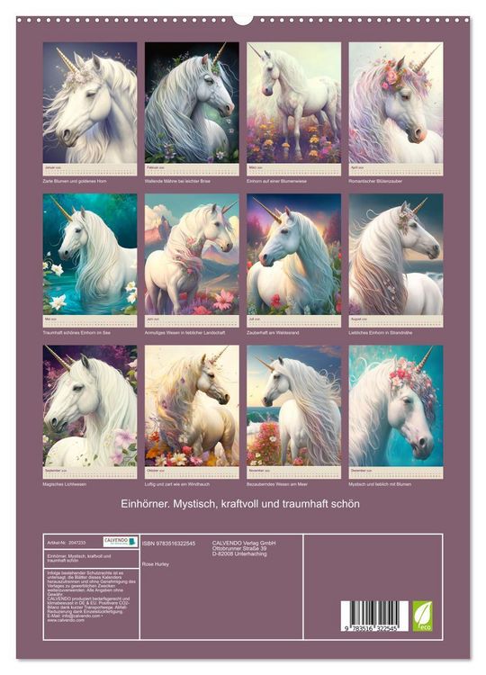 Produktbild: Einh&ouml;rner. Mystisch, kraftvoll und traumhaft sch&ouml;n (hochwertiger Premium Wandkalender 2026 DIN A2 hoch), Kunstdruck in Hochglanz