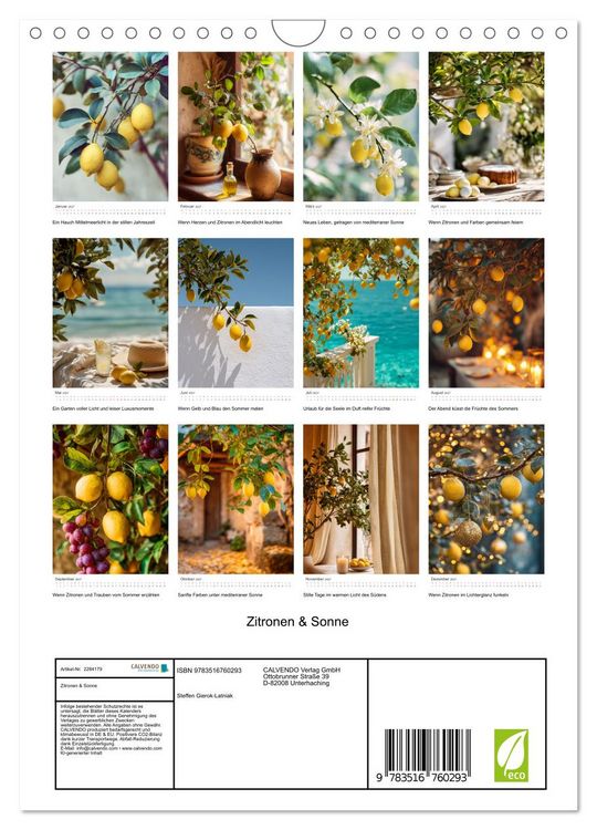 Produktbild: Zitronen & Sonne (Wandkalender 2027 DIN A4 hoch), CALVENDO Monatskalender