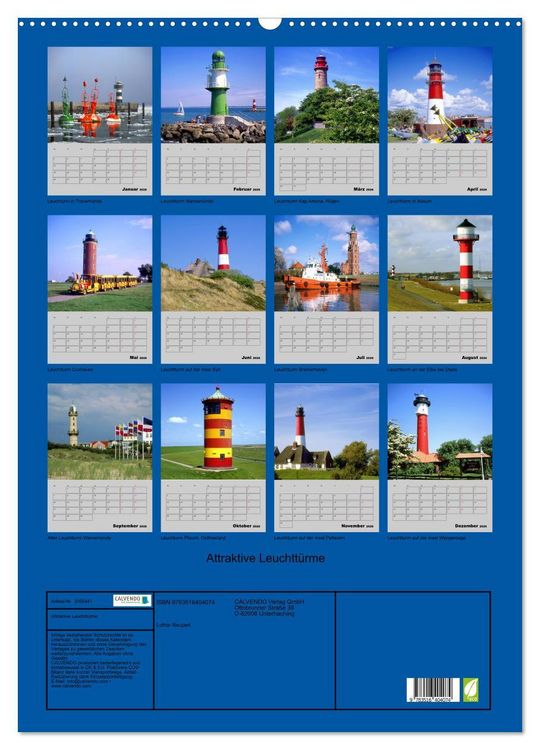 Produktbild: Attraktive Leuchtt&uuml;rme (Wandkalender 2026 DIN A2 hoch), CALVENDO Monatskalender