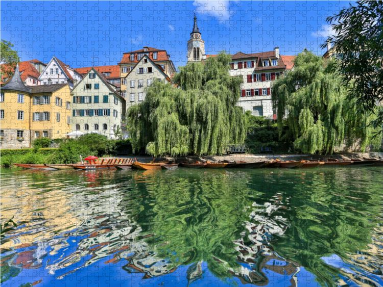 Produktbild: CALVENDO Puzzle T&uuml;binger Neckarfront mit Stocherkahnanlegestelle | 1000 Teile Lege-Gr&ouml;&szlig;e 64x48cm Foto-Puzzle f&uuml;r gl&uuml;ckliche Stunden