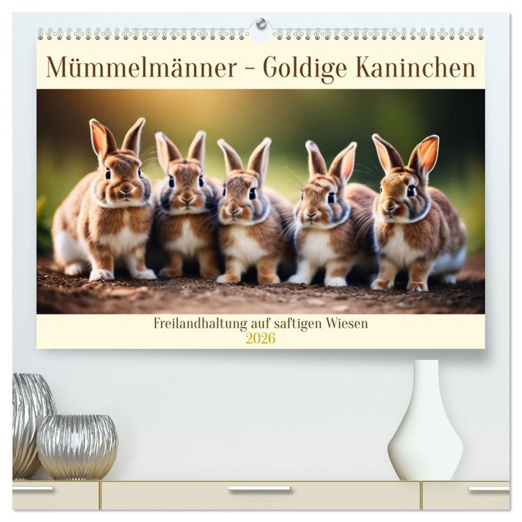 Produktbild: M&uuml;mmelm&auml;nner - Goldige Kaninchen (hochwertiger Premium Wandkalender 2026 DIN A2 quer), Kunstdruck in Hochglanz