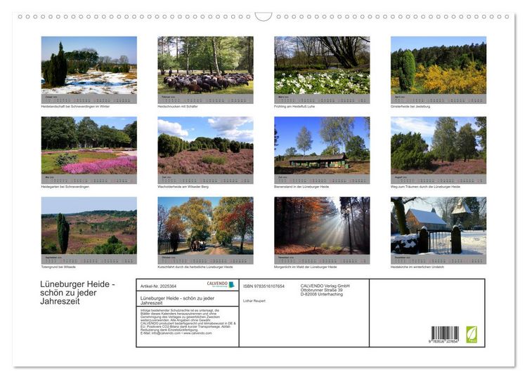 Produktbild: L&uuml;neburger Heide - sch&ouml;n zu jeder Jahreszeit (Wandkalender 2026 DIN A2 quer), CALVENDO Monatskalender