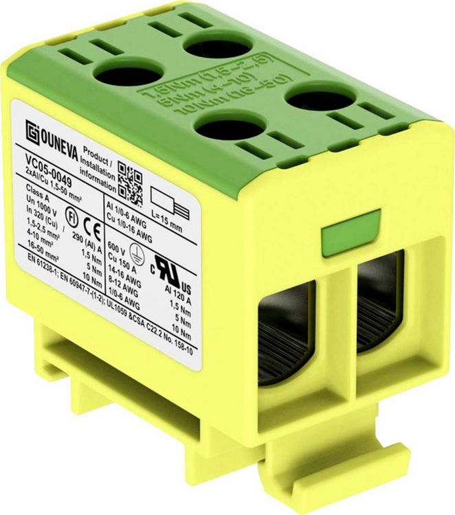 Produktbild: Ouneva Group VC05-0049 Verteilerblock Schrauben Gelb-Gr&uuml;n 1St.