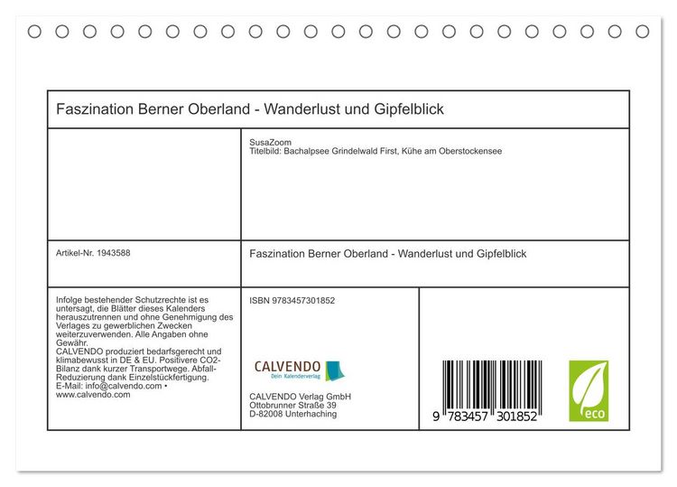 Produktbild: Faszination Berner Oberland - Wanderlust und Gipfelblick (Tischkalender 2026 DIN A5 quer), CALVENDO Monatskalender