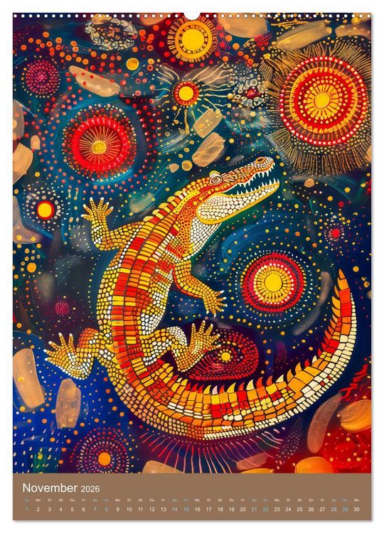 Produktbild: Wildes Australien - Tiere im Stile der Aborigine-Kunst (hochwertiger Premium Wandkalender 2026 DIN A2 hoch), Kunstdruck in Hochglanz