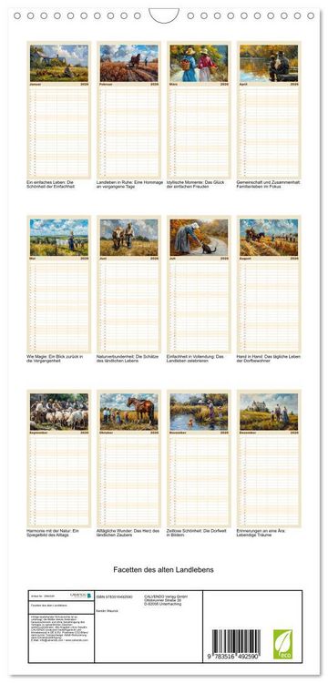 Produktbild: Familienplaner 2026 - Facetten des alten Landlebens mit 5 Spalten (Wandkalender, 21 x 45 cm) CALVENDO