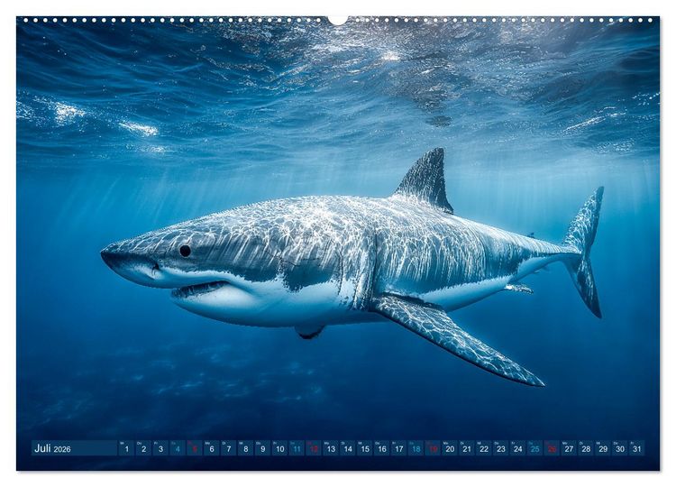 Produktbild: Hai Kalender - M&auml;chtige Haie der Ozeane und geheimnisvollen Unterwasserwelt (Wandkalender 2026 DIN A2 quer), CALVENDO Monatskalender
