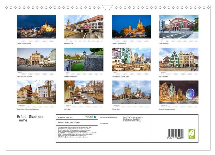 Produktbild: Erfurt - Stadt der T&uuml;rme (Wandkalender 2026 DIN A3 quer), CALVENDO Monatskalender