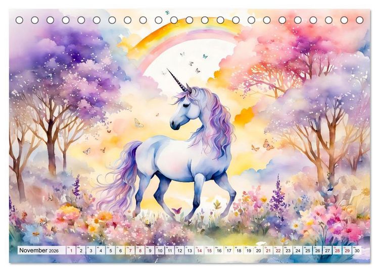 Produktbild: Magische Einh&ouml;rner - Traumlandschaften unterm Regenbogen (Tischkalender 2026 DIN A5 quer), CALVENDO Monatskalender