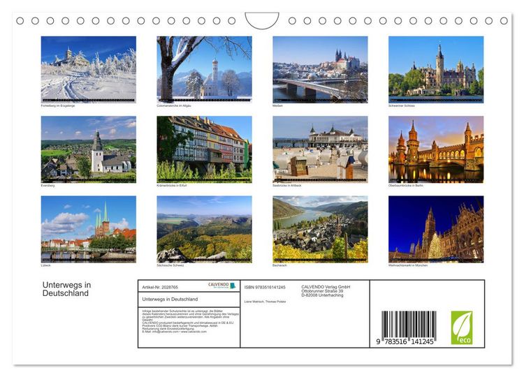 Produktbild: Unterwegs in Deutschland (Wandkalender 2026 DIN A4 quer), CALVENDO Monatskalender