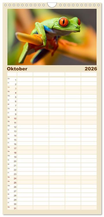 Produktbild: Familienplaner 2026 - Fr&ouml;sche - Die wundersch&ouml;ne Welt der bunten H&uuml;pfer. mit 5 Spalten (Wandkalender, 21 x 45 cm) CALVENDO