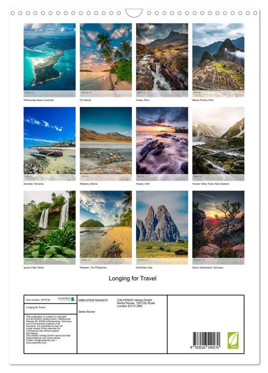Produktbild: Longing for Travel (Wall Calendar 2026 DIN A3 portrait), CALVENDO 12 Month Wall Calendar