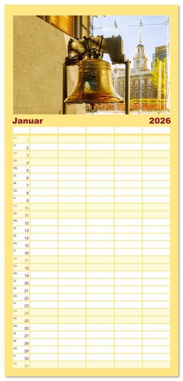 Produktbild: Familienplaner 2026 - Pennsylvania. Die Wiege der USA zwischen Tradition und Moderne mit 5 Spalten (Wandkalender, 21 x 45 cm) CALVENDO