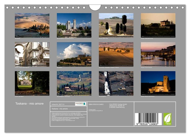 Produktbild: Toskana - mio amore (Wandkalender 2026 DIN A4 quer), CALVENDO Monatskalender