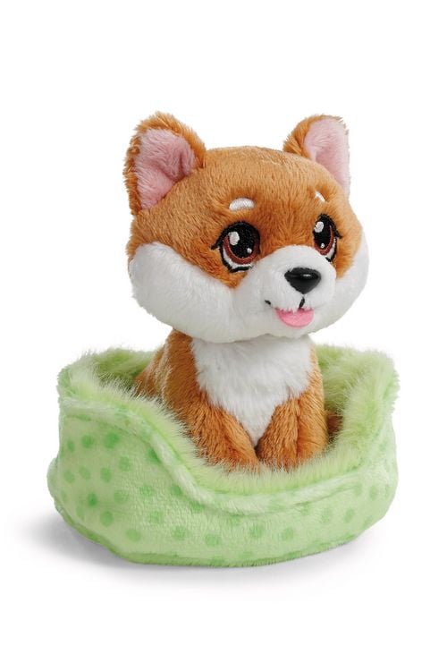 Produktbild: NICI GREEN Kuscheltier little Paws Hund Shiba Inu braun 12cm im gr&uuml;nen K&ouml;rbchen