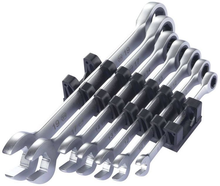 Produktbild: TOOLCRAFT TO-9626412 Ratschen-Einringschl&uuml;ssel-Satz 7teilig Schl&uuml;sselweite (Metrisch) 8 - 19 mm DIN 3113