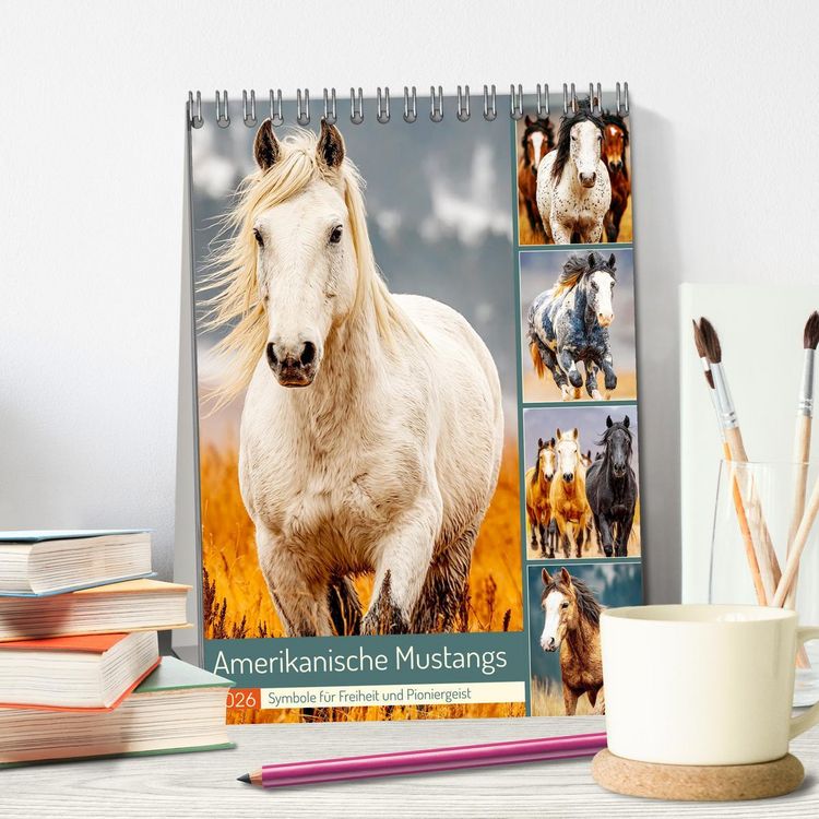 Produktbild: Amerikanische Mustangs. Symbole f&uuml;r Freiheit und Pioniergeis (Tischkalender 2026 DIN A5 hoch), CALVENDO Monatskalender