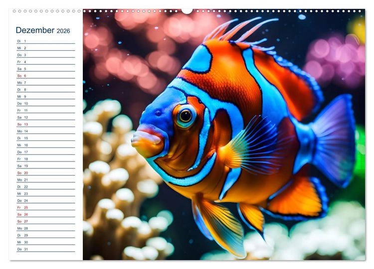 Produktbild: Aquarienzauber - Bunte KI Unterwasserwelten (Wandkalender 2026 DIN A2 quer), CALVENDO Monatskalender