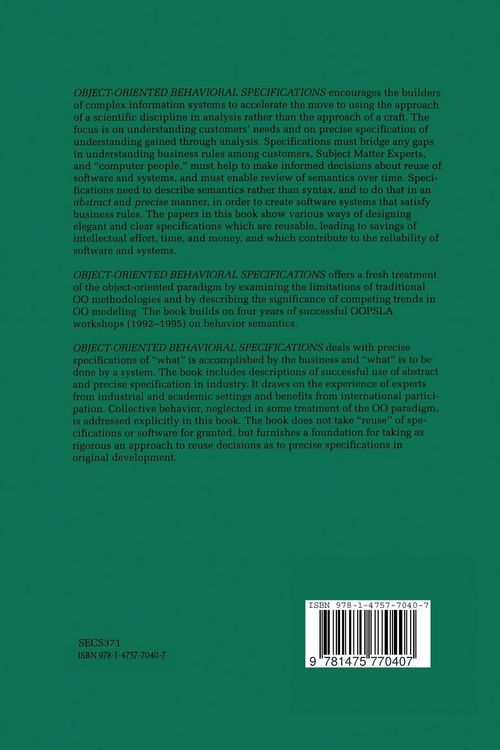 Produktbild: Object-Oriented Behavioral Specifications