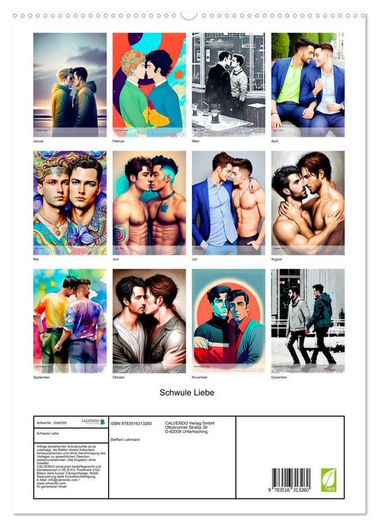 Produktbild: Schwule Liebe (hochwertiger Premium Wandkalender 2026 DIN A2 hoch), Kunstdruck in Hochglanz