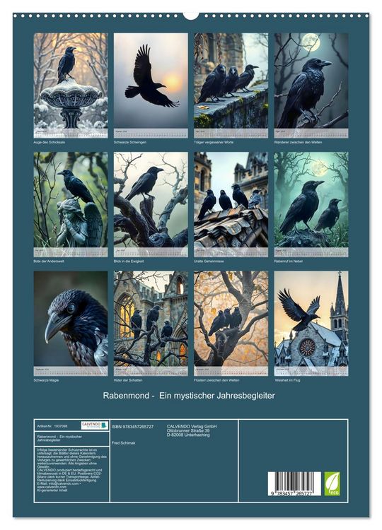 Produktbild: Rabenmond - Ein mystischer Jahresbegleiter (hochwertiger Premium Wandkalender 2026 DIN A2 hoch), Kunstdruck in Hochglanz