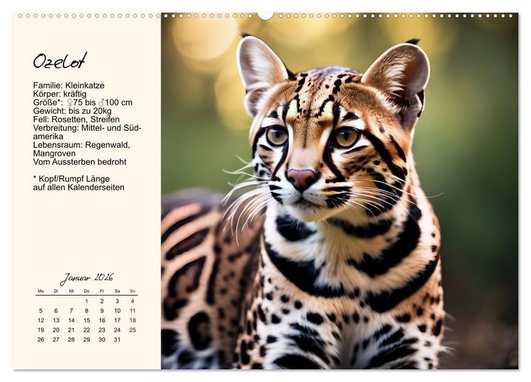 Produktbild: Zw&ouml;lf Raubkatzen im Portrait (Wandkalender 2026 DIN A2 quer), CALVENDO Monatskalender