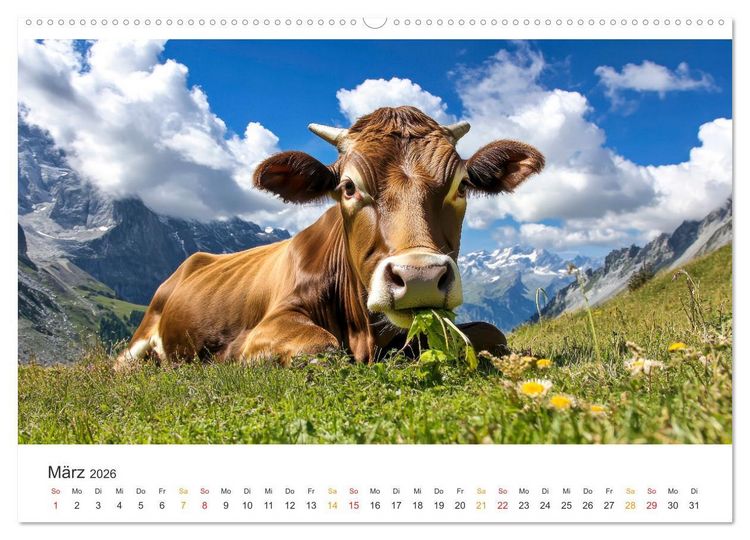 Produktbild: Gl&uuml;ckliche Bergk&uuml;he - Leben auf der Alm (Wandkalender 2026 DIN A2 quer), CALVENDO Monatskalender
