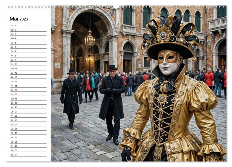 Produktbild: M&auml;rchenhafte Maskerade KI - Karnevalserlebnis in Venedig (Wandkalender 2026 DIN A2 quer), CALVENDO Monatskalender