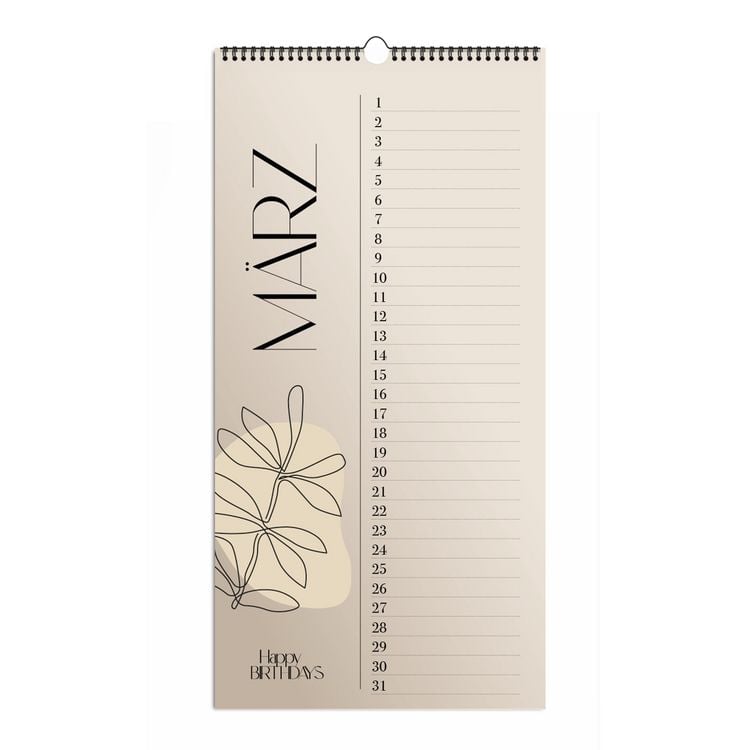 Produktbild: Immerw&auml;hrender Geburtstagskalender "Happy Birthdays" ohne Jahreszahl. Florale Lineart in Bohofarben.