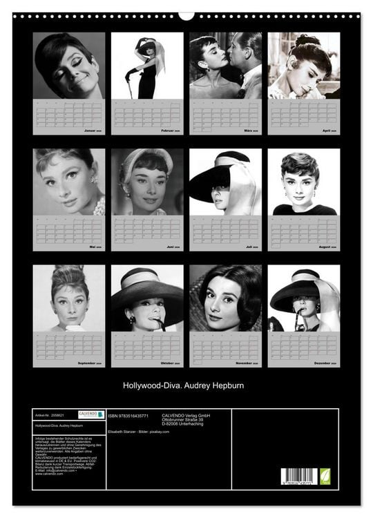 Produktbild: Hollywood-Diva. Audrey Hepburn (Wandkalender 2026 DIN A2 hoch), CALVENDO Monatskalender
