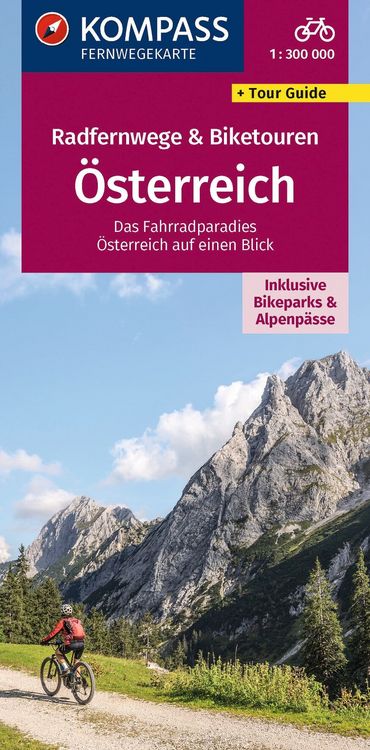 Produktbild: KOMPASS Radfernwegekarte Radfernwege & Biketouren &Ouml;sterreich - &Uuml;bersichtskarte 1:300.000