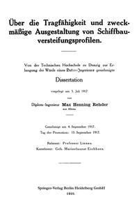 Produktbild: &Uuml;ber die Tragf&auml;higkeit und zweckm&auml;&szlig;ige Ausgestaltung von Schiffbauversteifungsprofilen