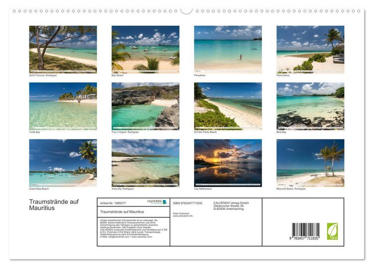 Produktbild: Traumstr&auml;nde auf Mauritius (hochwertiger Premium Wandkalender 2026 DIN A2 quer), Kunstdruck in Hochglanz