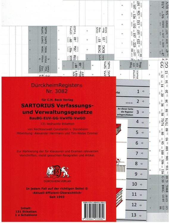 Produktbild: D&uuml;rckheimRegister&reg; SARTORIUS, Gesetze und &sect;&sect;, OHNE Stichworte