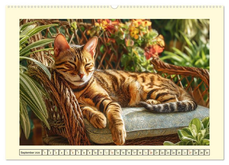 Produktbild: Toyger Katzen. Der exotische Mini-Tiger im Garten (hochwertiger Premium Wandkalender 2026 DIN A2 quer), Kunstdruck in Hochglanz