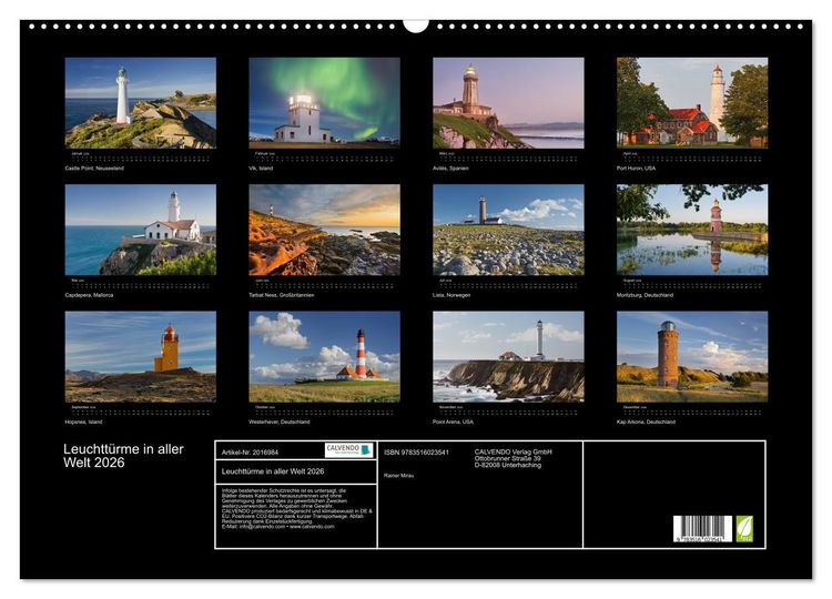 Produktbild: Leuchtt&uuml;rme in aller Welt 2026 (Wandkalender 2026 DIN A2 quer), CALVENDO Monatskalender