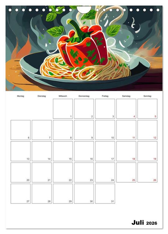 Produktbild: Nudelgerichte einmal anders serviert (Wandkalender 2026 DIN A4 hoch), CALVENDO Monatskalender