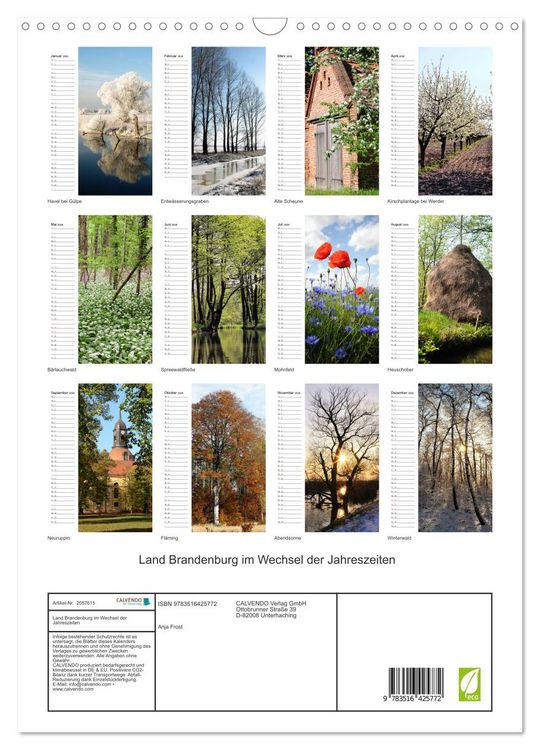Produktbild: Land Brandenburg im Wechsel der Jahreszeiten (Wandkalender 2026 DIN A3 hoch), CALVENDO Monatskalender