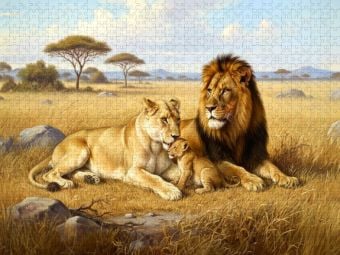 Produktbild: CALVENDO Puzzle L&ouml;wenfamilie als Gem&auml;lde | 1000 Teile Lege-Gr&ouml;&szlig;e 64x48cm Foto-Puzzle f&uuml;r gl&uuml;ckliche Stunden