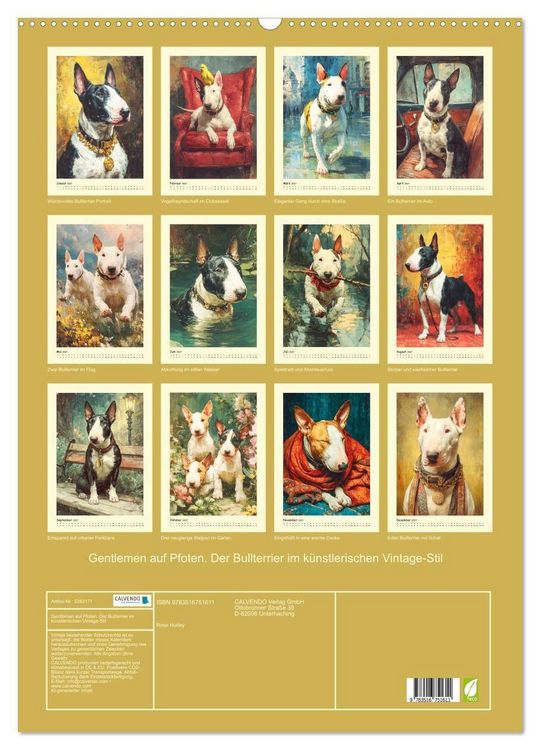Produktbild: Gentlemen auf Pfoten. Der Bullterrier im k&uuml;nstlerischen Vintage-Stil (Wandkalender 2027 DIN A2 hoch), CALVENDO Monatskalender