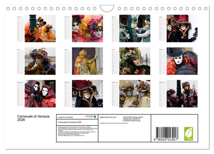 Produktbild: Carnevale di Venezia 2026 (Wandkalender 2026 DIN A4 quer), CALVENDO Monatskalender