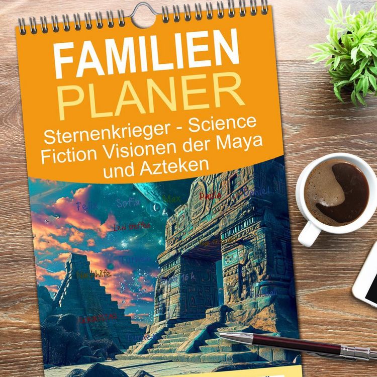 Produktbild: Familienplaner 2026 - Sternenkrieger - Science Fiction Visionen der Maya und Azteken mit 5 Spalten (Wandkalender, 21 x 45 cm) CALVENDO