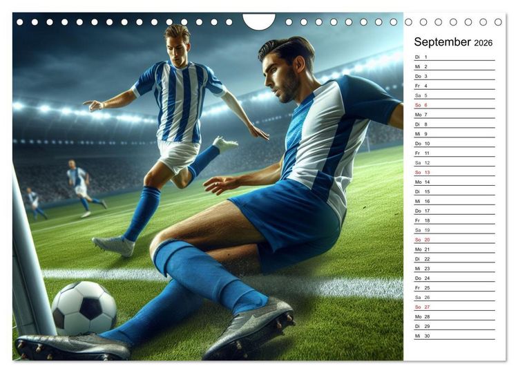 Produktbild: Fu&szlig;ball Highlights - Von der KI geschaffene Spielmomente (Wandkalender 2026 DIN A4 quer), CALVENDO Monatskalender