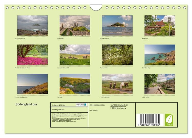 Produktbild: S&uuml;dengland pur (Wandkalender 2027 DIN A4 quer), CALVENDO Monatskalender
